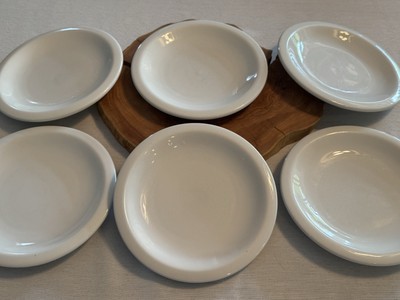 6 Culinary Arts Cafeware 7 3/4'' Salad/ Dessert Plates Rimmed, Heavy white