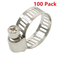 100 Pcs 1/2"-3/4" Adjustable Drive Hose Clamps Fuel Line Clip Stainless Steel