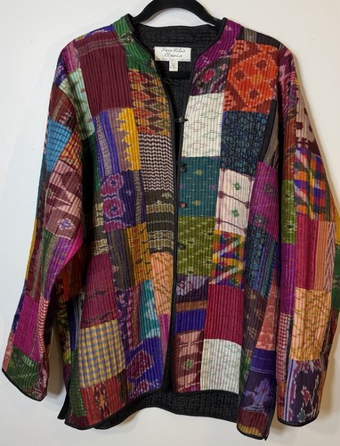 Vintage Sam Hilu Silk Patchwork Quilt Jacket Ikat Kantha Ethnic Cardigan Large