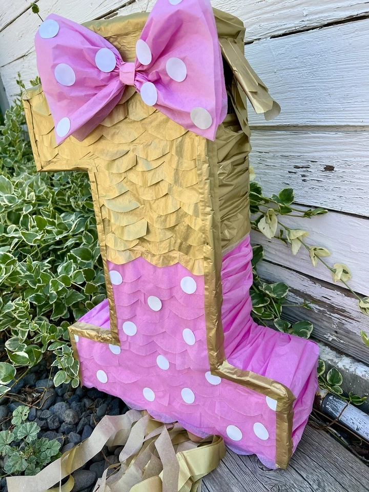 Minnie Mouse Piñata Number One Piñata 粉色和金色 — 第 4/4 张图片