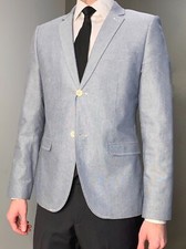 40R Topman Men's Blazer, Lt Blue Cotton Birdseye, Lightweight Sport Coat Jacket