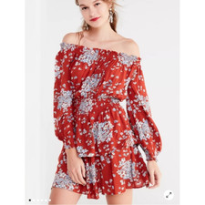 URBAN OUTFITTERS Saffron Skies Off-The-Shoulder Boho ruffled tiered Dress size S