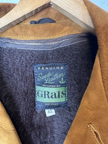 Giacca in pelle pelle scamosciata pelle scamosciata vintage anni 60/70 vintage Union Made in grigio pelliccia western 42 - Foto 2 di 8