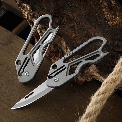 Titanium Pocket Folding Knife Carabiner Opener EDC Keychain Tool Outdoor Hunting - Picture 6 of 10