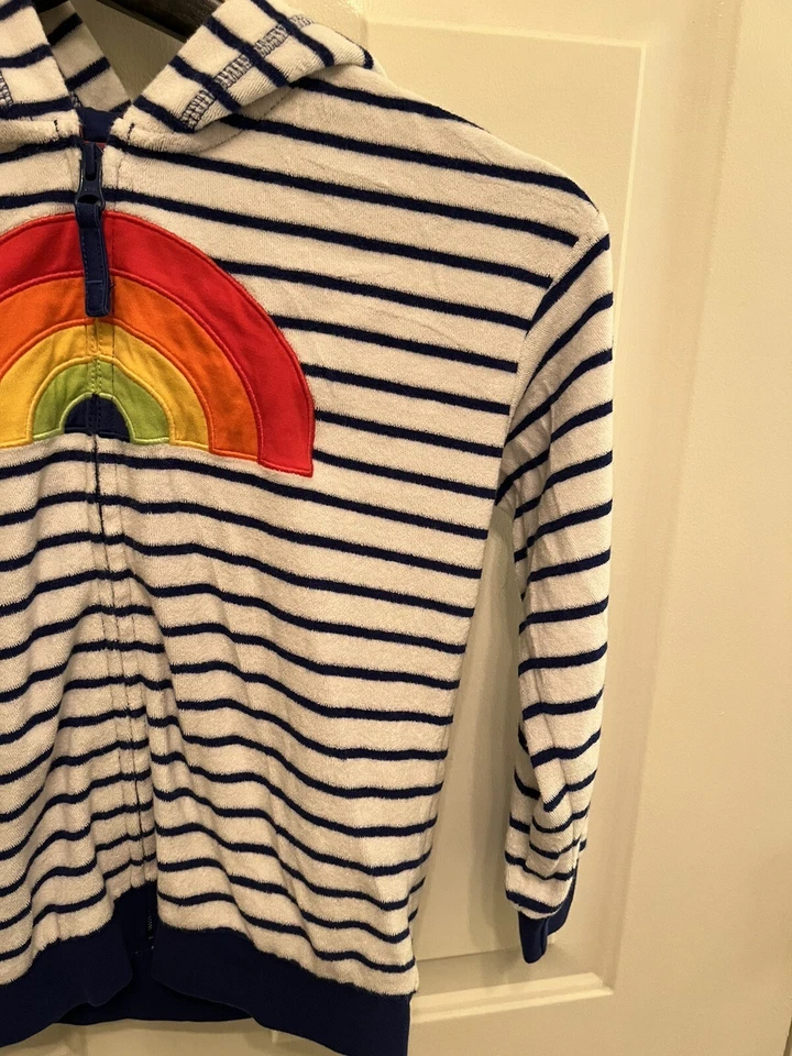 Sudadera con Capucha para Niña Hanna Andersson Cremallera Arco Iris Blanco Azul Rayas Talla 120 Foto 4 de 4