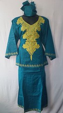 African Women Clothing Skirt Suit Dashiki Attire H Green Free Size Print  9323