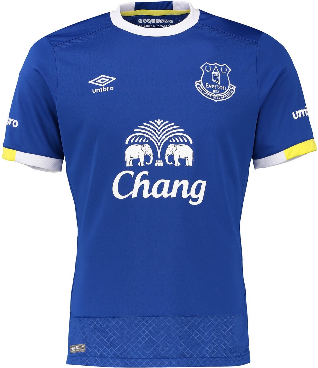 EVERTON 2016/17 HOME (2XL, XL) UMBRO BLUE S/SLEEVE SOCCER SHIRT