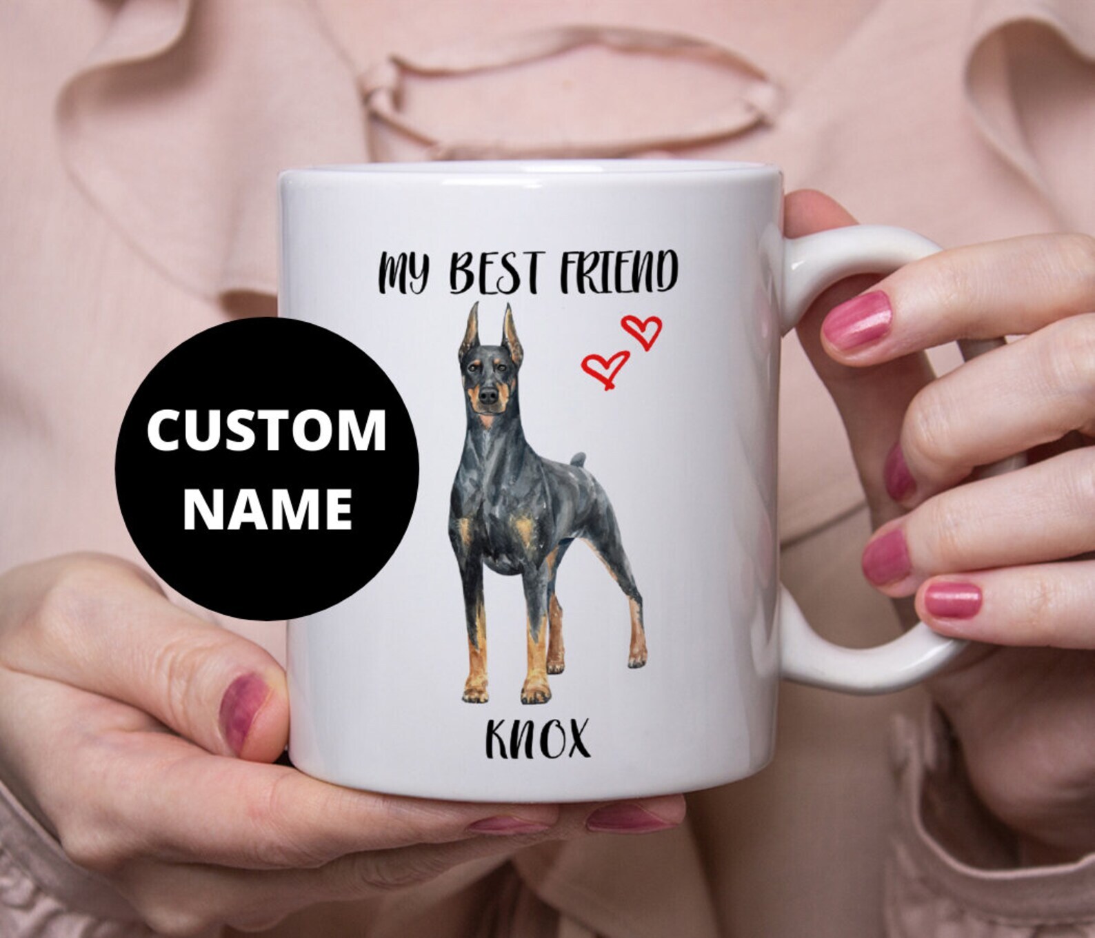 Dobermann Custom Pet Name Dog Name Personalized Dog Name Mug Coffee Mug Dog Love