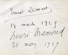 CATHOLIC PHILOSOPHER Henri Bremond & Ernest Dimnet autograph, signed album page