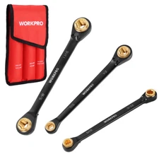 WORKPRO 3PC 4-in-1 Reversible Ratcheting Wrench Set SAE Double Box End Anti Slip