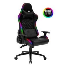E-Gaming Racing Style Gaming Chair Black - LED Lights - Foot Rest & Reclines 