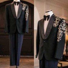 Luxury Beads Men Suits 2 Pieces Shawl Lapel Single Buttons for Wedding Business