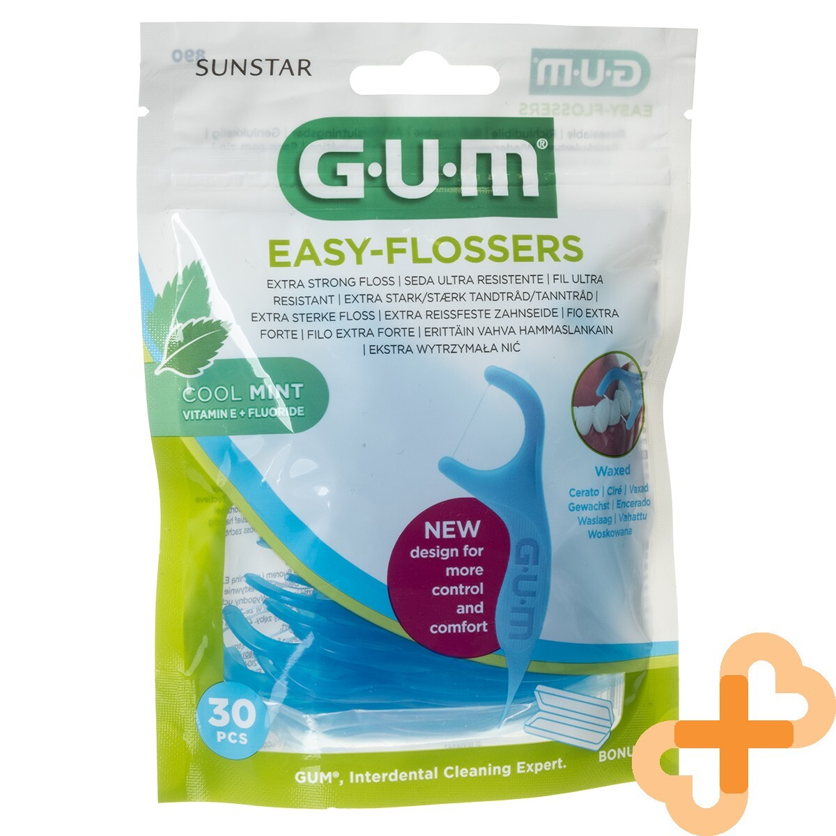 GUM EASY FLOSSERS Dental Floss with Holder 30 Pcs. with Fluoride and Vitamin E