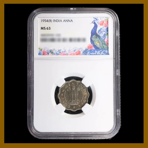 British India 1 Anna, 1954 (B) Bombay NGC MS 63 Zebu Bull Asoka Lion 4465943-103