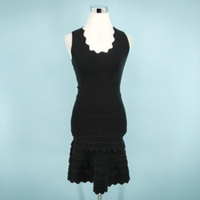 Comptoir Des Cotonniers Size XXS Black Scallop Layered Fitted Bodycon Mini Dress
