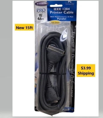 New Belkin IEEE 1284 Printer Cable 15ft (4.6 m) DB25 36 Male Parallel Pro Series