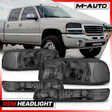 Pair L+R Smoke Headlight 4PC w/Bumper Driving for 1999-2006 GMC Sierra/Yukon XL