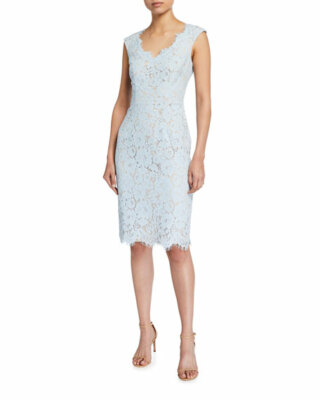 Eliza J Light Blue Lace Dress ELIZA J Baby Blue Nude V-Neck