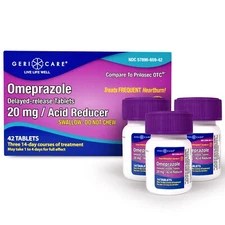 GeriCare Omeprazole Delayed Release Tablets Stomach Acid Reducer 20mg 42 Tablets