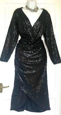 QUIZ RICH BLACK SHIMMERING  SEQUINS PARTY DRESS SIZE 18