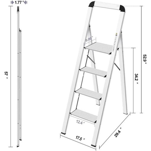 Aluminium 4 Step Ladder lightweight step Stool Non Slip Pedals Handrail Foldable - Picture 5 of 8
