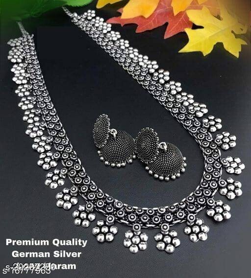 Oxidized Long Necklace Set German Silver Indian Traditional Oxidized Long Necklace Set German Silver Indian Traditional