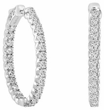 5.20CT DIAMOND 18KT WHITE GOLD 3D ROUND INSIDE OUT HUGGIE HOOP HANGING EARRINGS