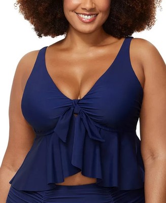 Raisins Curve Trendy Plus Size Topanga Ruffle Trim Bikini Top Navy