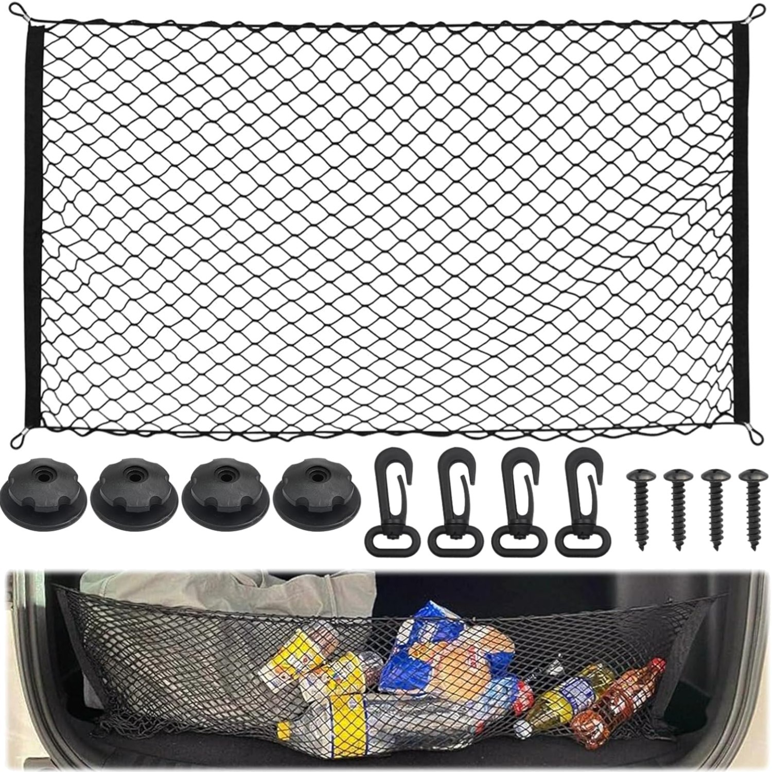 Filet de coffre voiture universel extensible pour stabiliser vos bagages