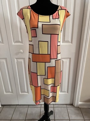 Tori Richard retro colorful pencil dress geometric block Sz S Rare Cruise