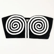 Mara Hoffman Mati Crop Bustier Top Black and White Swirl N