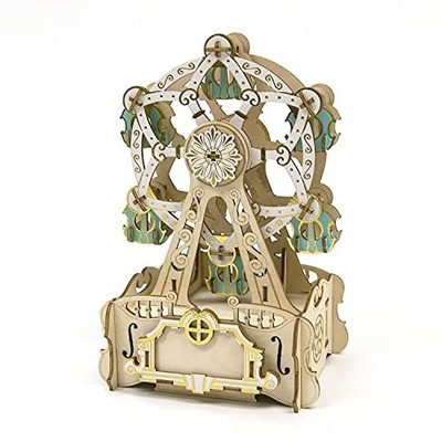 ki-gu-mi Music Box Ferris Wheel - A wooden 3D puzzle DIY craft kit that can be