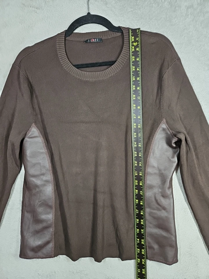 Top largo Slv Cyrus Rich marrón chocolate tejido líquido paneles de ajuste de cuero talla XL  Foto 3 de 4