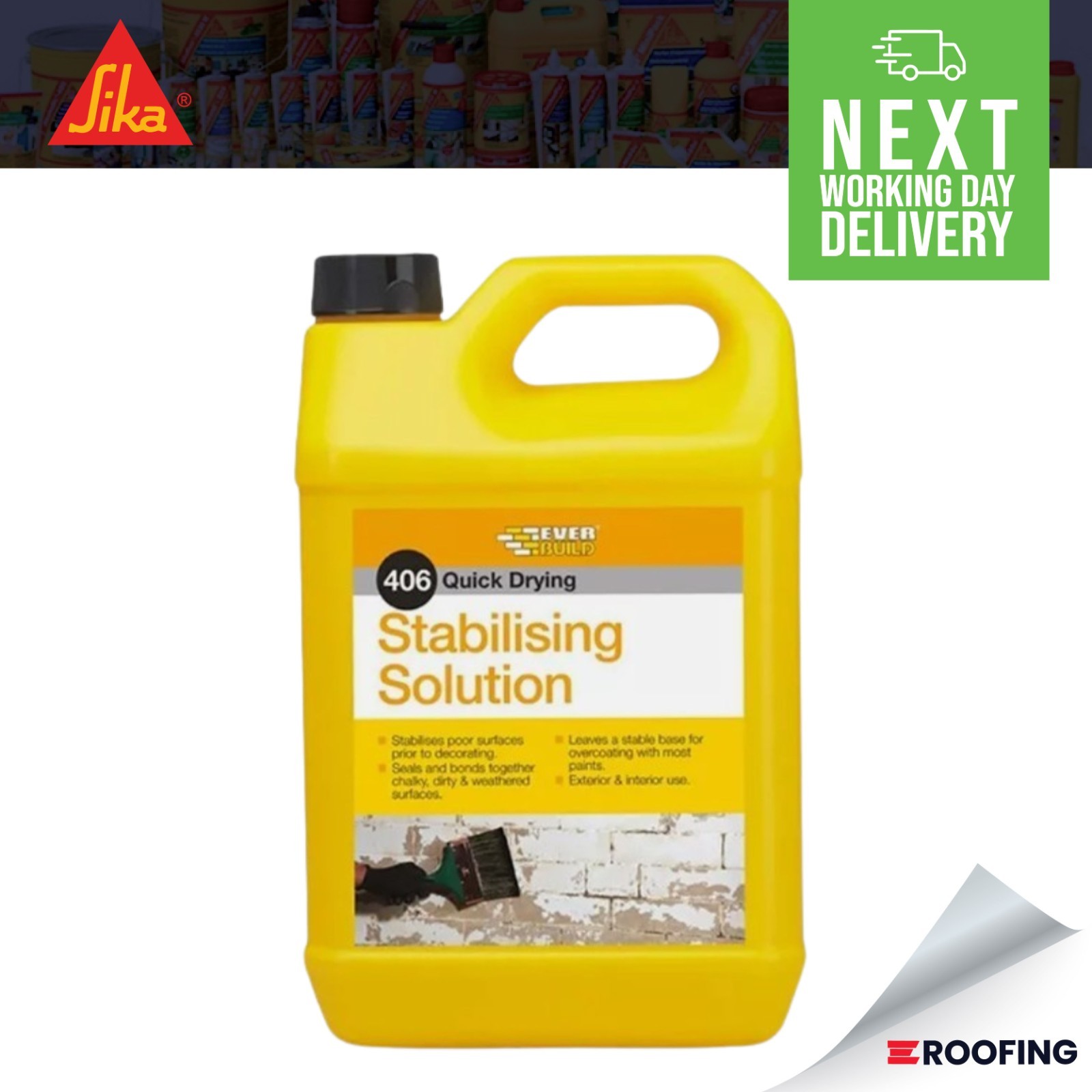 Everbuild 406 Stabilising Solution Quick Drying Paint Masonary Surface 5 Litre