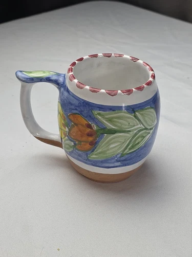La Casa Pottery Coffee Cup Mug Floral Glazed 4"x3" Mexico EUC