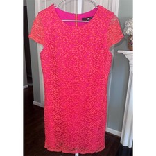 New Cynthia Steffe Hot Pink and Orange Size 10 Lace Knee Length Dress Party