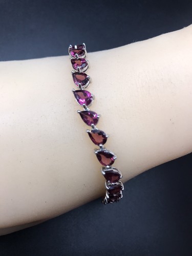 925 Sterling Silver Garnet Tennis Bracelet Size 7.5” - Picture 14 of 16