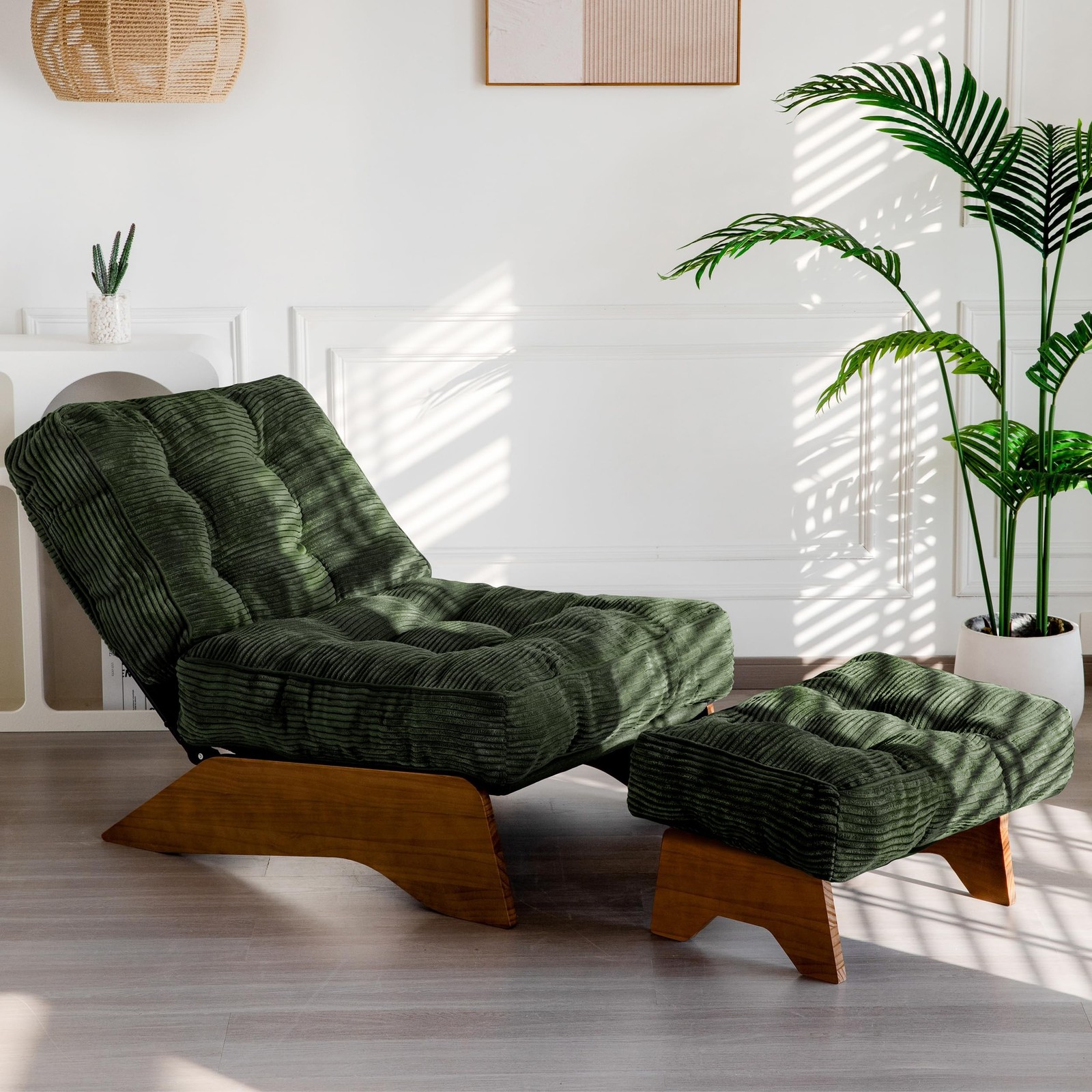 With Ottoman Adjustable Backrest, Tufted Living Room Cha...