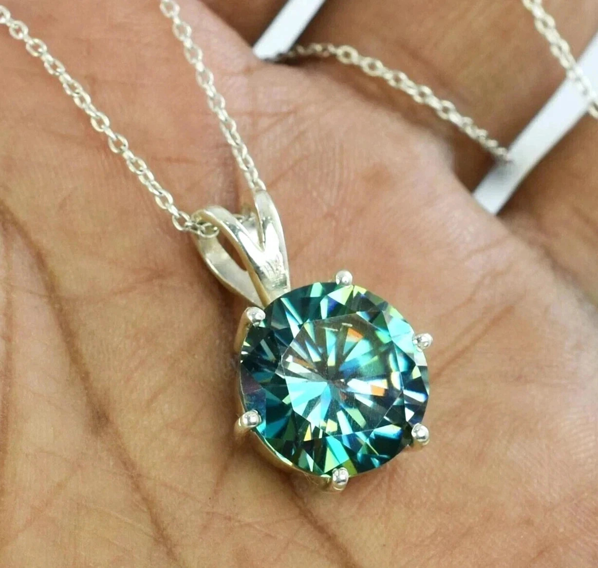 4.08 Ct Round Blue Moissanite Solitaire Pendant 925 Silver Certified Gemstone