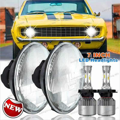 Pair 7''inch Round LED Headlight Hi/Lo Beam Fit 1967 1968 1969 Chevy Camaro