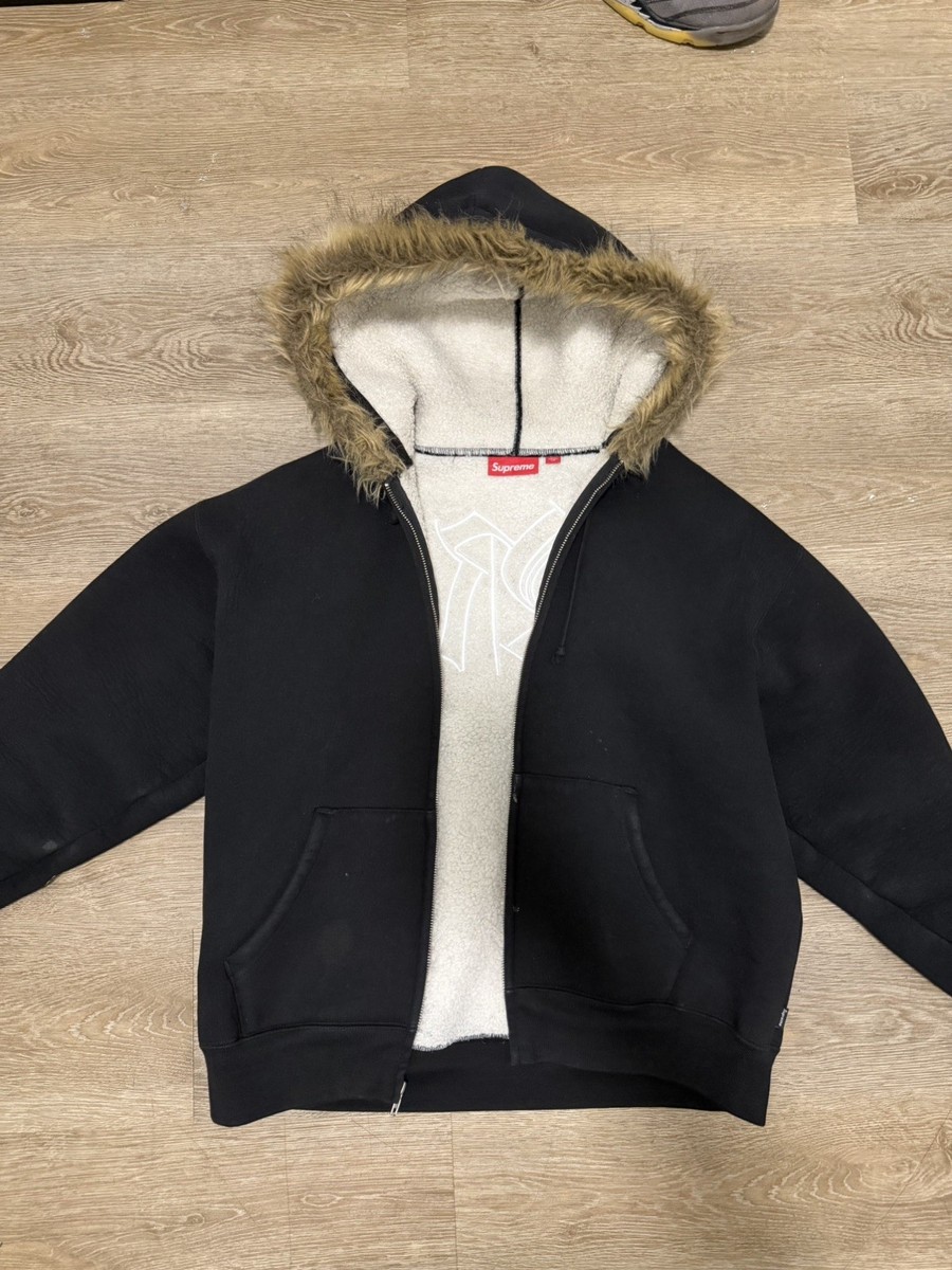 Supreme Faux Fur Zip Up Hooded Sweatshirt Black MEDIUM FW25 | eBay