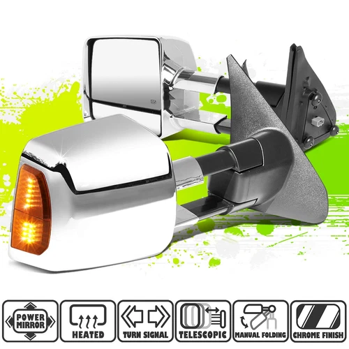 Chrome Powered Heated Amber LED Signal Towing Mirrors for Toyota Tundra 07-16