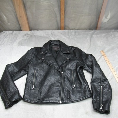 Victorias Secret Jacket Womens Medium Black Faux Leather Asymmetric Moto Biker