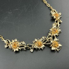Vtg Necklace Bib 1950-60s Topaz Color Rhinestones GoldT 18  L MCM Floral Wedding