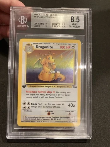 Pokémon Fossil Dragonite 1st Edition Holo 4/62 BGS 8.5