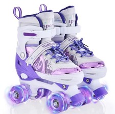 TOMSHOO Roller Skates for Girls Boys for Kids Adjustable Light Up Purple Sz:M 