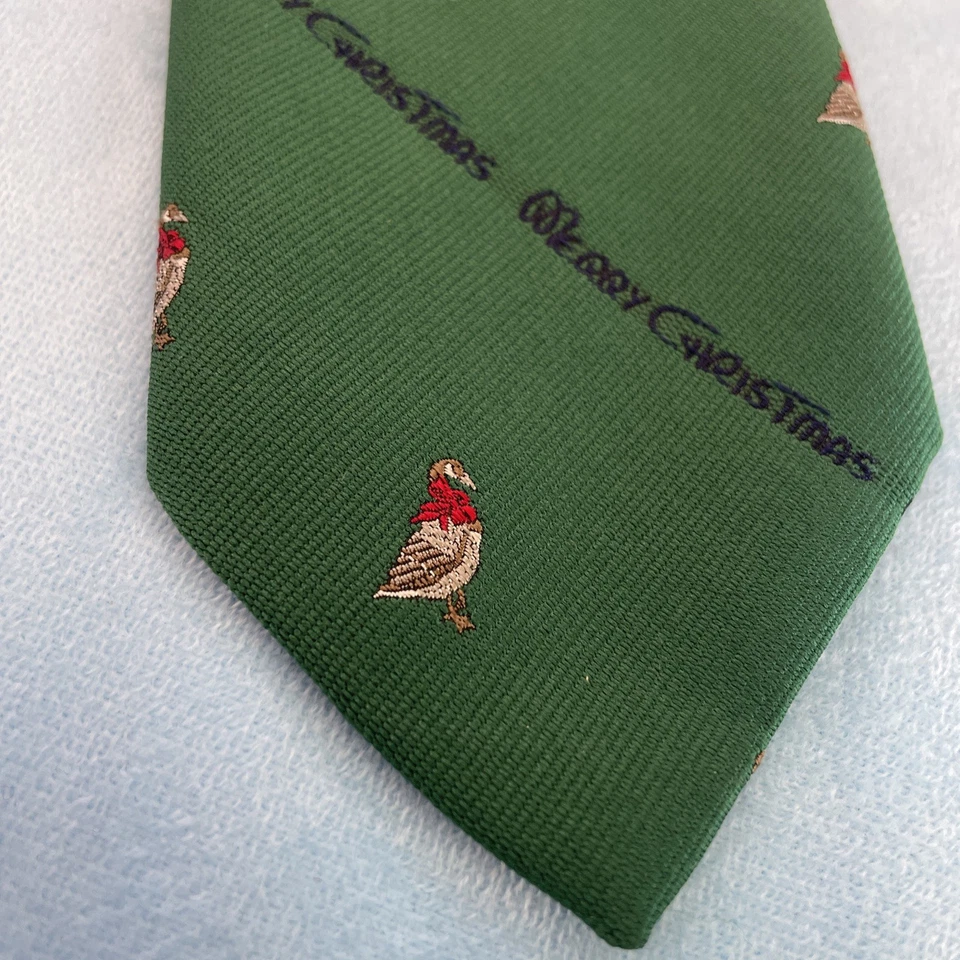 Corbata de Navidad vintage Robert Talbot para tweeds y malezas estampado de pavo verde 3" Foto 3 de 4