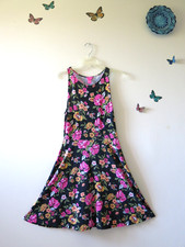 Forever 21 Pink Orange Big Floral Fit And Flare Romantic Cotton Dress Size S