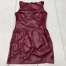 SHEIN Dress Womens Large Burgundy Faux Leather Bodycon Sleeveless Zip Back Mini