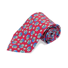 Leonard smooth silk tie red blue moon stars space colorful Italy vintage